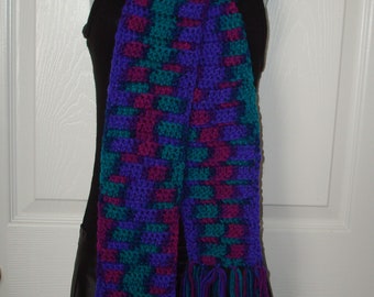 Clearance/Long Variegated(Magenta, Purple, Teal, Green) Scarf with Fringe/Winter Scarf/Warm Scarf/Women's Accessories/Fall Scarf