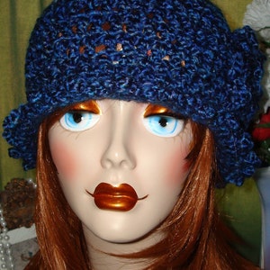 Clearance/Crochet Edwardian Claire Style Homespun Cloche Blue Flapper Hat/Cloche Hat/Warm Winter Cloche/Women&#39;s Fall accessories/Hat