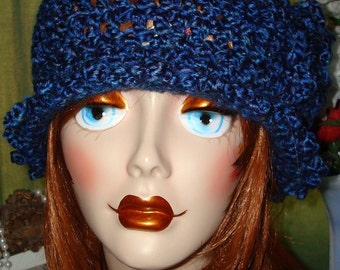 Clearance/Crochet Edwardian Claire Style Homespun Cloche Blue Flapper Hat/Cloche Hat/Warm Winter Cloche/Women's Fall accessories/Hat