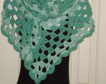 Crochet Triangle Shawl Triple Cluster Stitch/Women's Wrap/Women's Shawl/Fashion Accessories/Handmade/Women's Accessories/Greens/Fall access