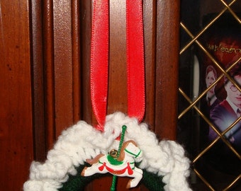 OOAK/Crochet 2 Inch Wreath Christmas Ornament w/Jingle Bell/Bow/Christmas Ornament/Tree Ornament/Holiday Ornament//Christmas Wreath Ornament