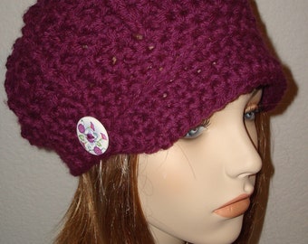 Women's Eggplant Crocheted Fashion Bulky Newsboy Cap Hat/Soft and Warm/Winter Cap/Fall Hat/Women's Accessories