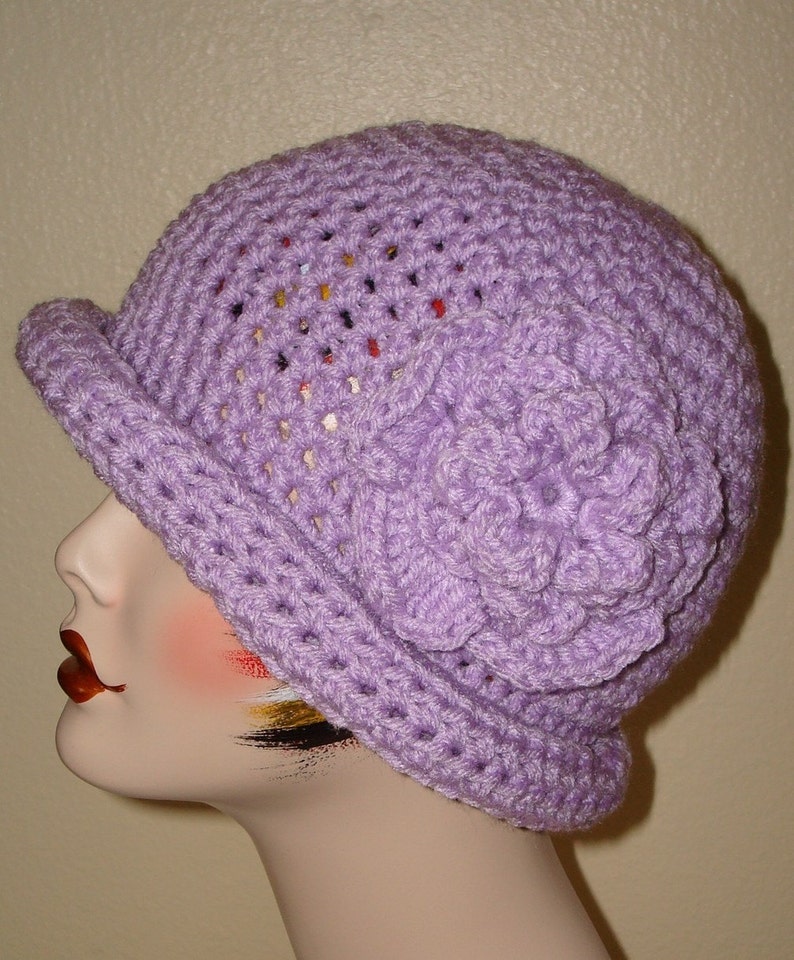 Pattern Only Crochet Rolled Brim Hat With Rose Flower Pattern pdf