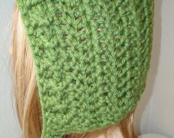 Bulky Winter Pixie Hat-Olive/Elf Pixie Hat/Pixie Hat/Winter Ski Hat/Warm winter hat/hand crocheted/Pixie Hat with Ties/Ready to ship