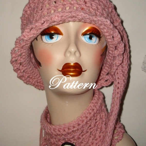 Pattern-Crochet Cloche Flapper Hat Style I with Matching Neck Cuff Pattern(Digital Download) May sell finished item.