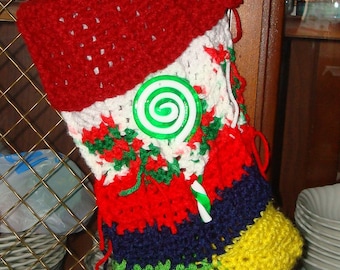 Country Style Hand Crocheted Ribbed OOAK CS3 Christmas Stockings for Decorating or Stuffing Goodies/Christmas/Christmas stocking Clearance