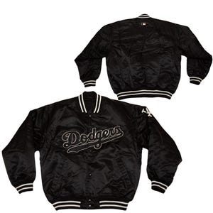 MLB LA Dodgers Varsity Jacke - Vintage Schwarze Satin Bomberjacke, Retro Baseball Style, 90er Jahre inspirierte Team-Fanbekleidung, Unisex Game Day Outfit