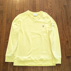 Maison Kitsune Yellow Fox Head Patch French Terry Crewneck Sweatshirt- Size XL