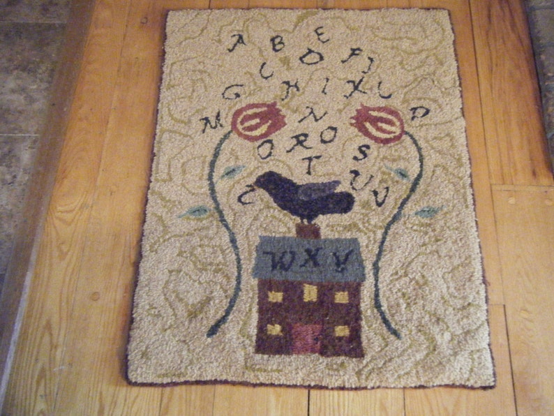 Primitive Alphabet and Crow Rug Hooking Pattern on Gridded Etsy