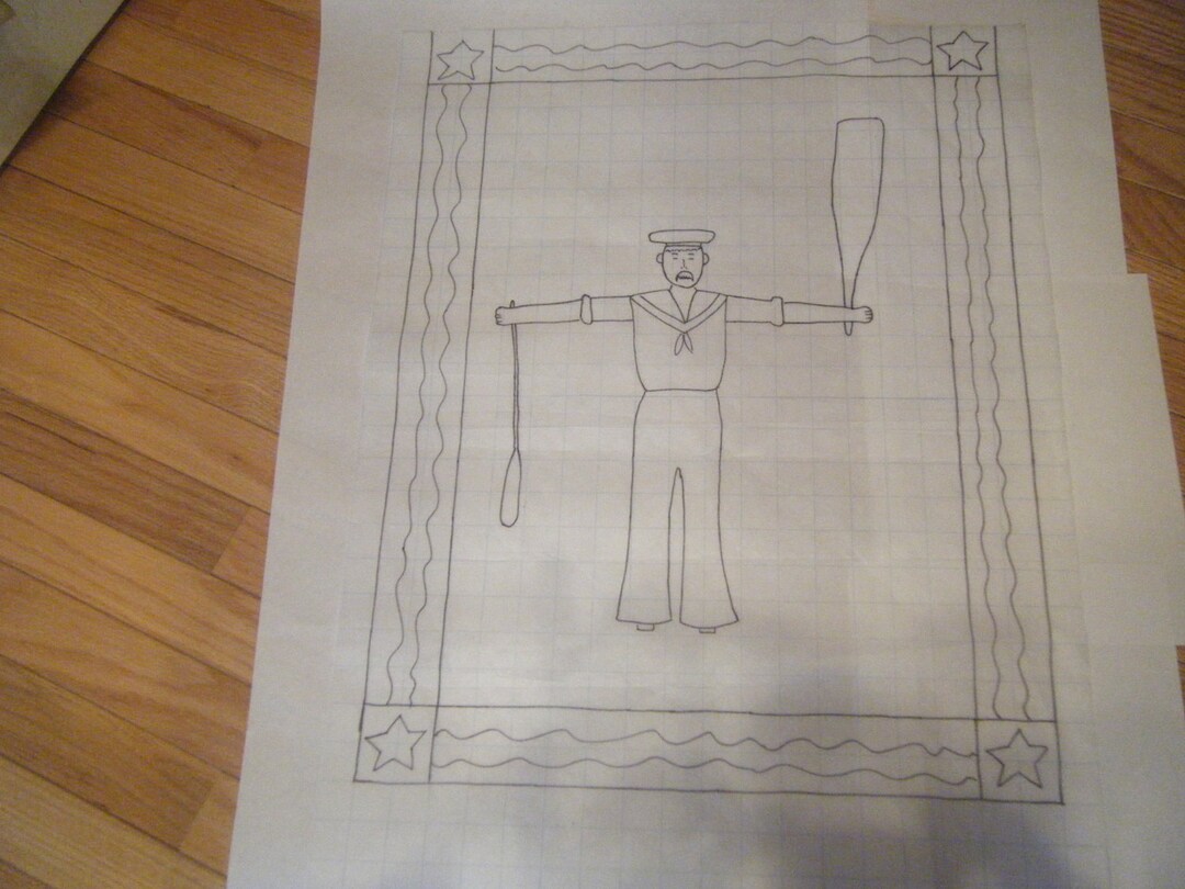 Primitive Sailor Whirligig Rug Hooking Pattern on Gridded Trace Fabric ...