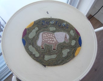 Primitive punch needle "Buttons the Horse" mat. Primitive folk art
