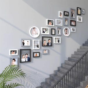 25 pieces solid wood wall mount photo frame set, staircase picture frame set, home décor, wooden picture frames, gallery wall set