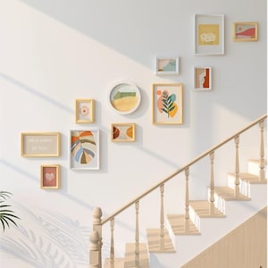 11 pieces wood wall mount photo frame set, staircase photo frame set, home décor, wall decoration, wood picture frame, gallery wall set