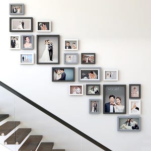 20 pieces wood wall mount photo frame set, staircase picture frame set, home décor, wall decoration, wooden picture frames, gallery wall set