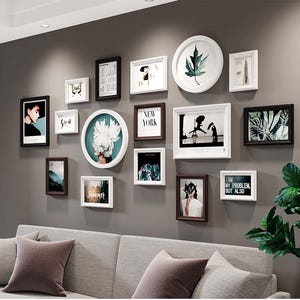 16 pieces wood wall mount photo frame set, picture frame set, home décor, wooden picture frames, gallery wall set