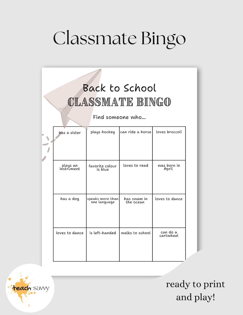 Classmate Bingo Ice Breaker Classroom Bingo Etsy