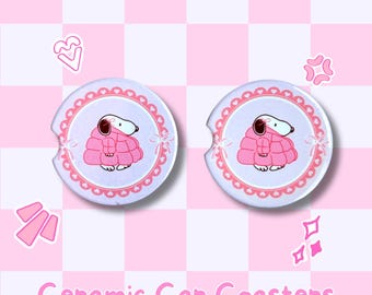 Pink puppy ceramic car coasters