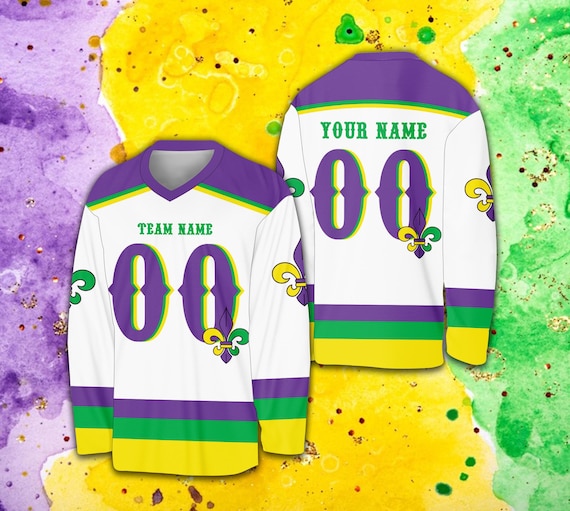 Custom Mardi Gras Ice Hockey Jersey, Personalized Fleur De Lis