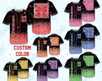 Camisa de beisebol de torcida com brilho personalizado, camisa de líder de torcida com nome e número personalizado com laço, uniforme de líder de torcida para mãe de líder de torcida