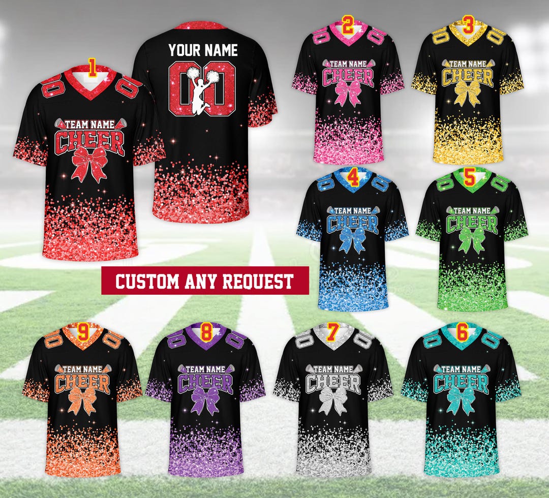 Custom PRINTED GLITTER Coquette Bow Cheer Football Jersey