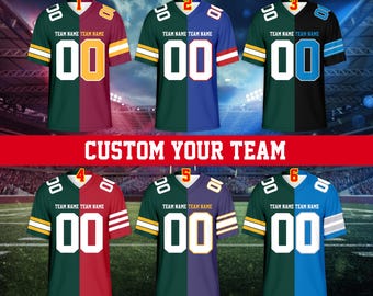 Camisa personalizada para dois times de futebol, camisa de futebol personalizada dividida, camisa dividida para dois times, traje para o dia do jogo para crianças e fãs de futebol adultos
