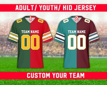 Personalized Two Football Team Jersey, Custom Split Football Jersey Two Teams Divided Jersey Game Day Outfit For Kids & Adult Football Lover