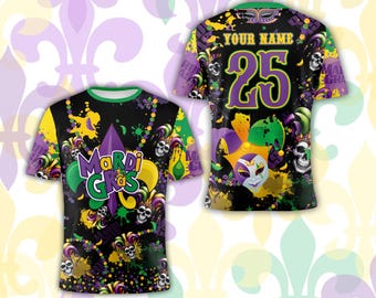 Personalized Name Mardi Gras All Over Print Shirt, Custom Mardi Gras Carnival Shirt, Mardi Gras Costume, Fat Tuesday Shirt, Fleur De Lis Tee