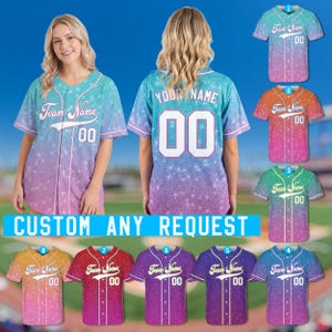 Personalized Name Ombre PRINTED Glitter Baseball Jersey, Custom Color Sparkling Baseball Jersey, Game Day Matching Outfit For Baseball Fans