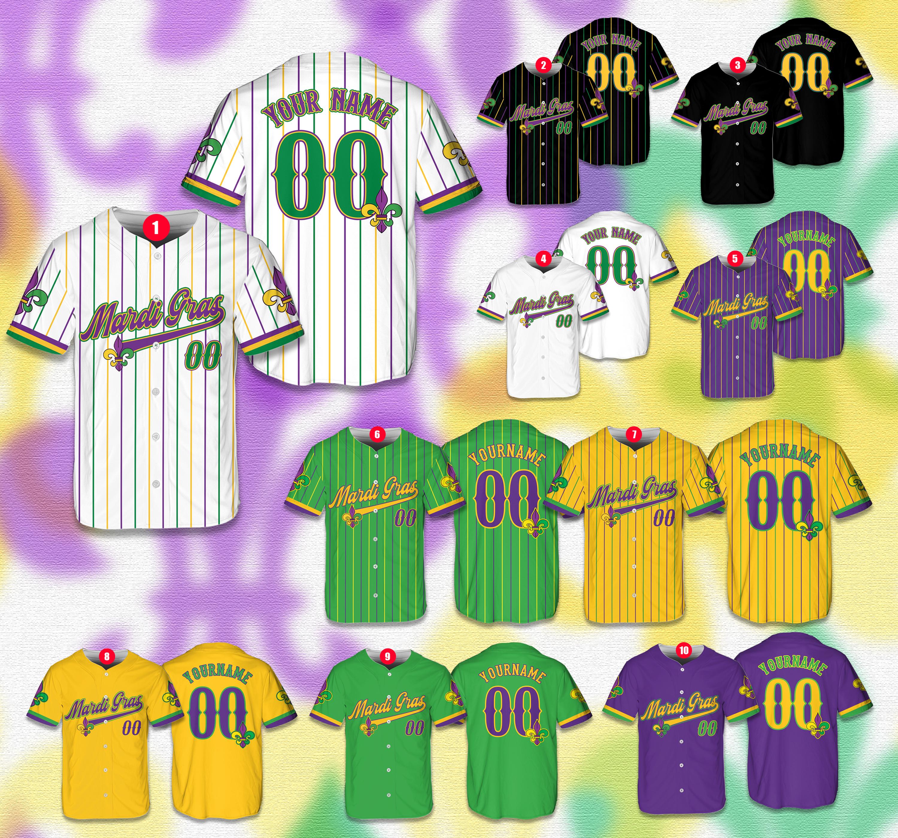Discover Personalized Name Mardi Gras Baseball Jersey