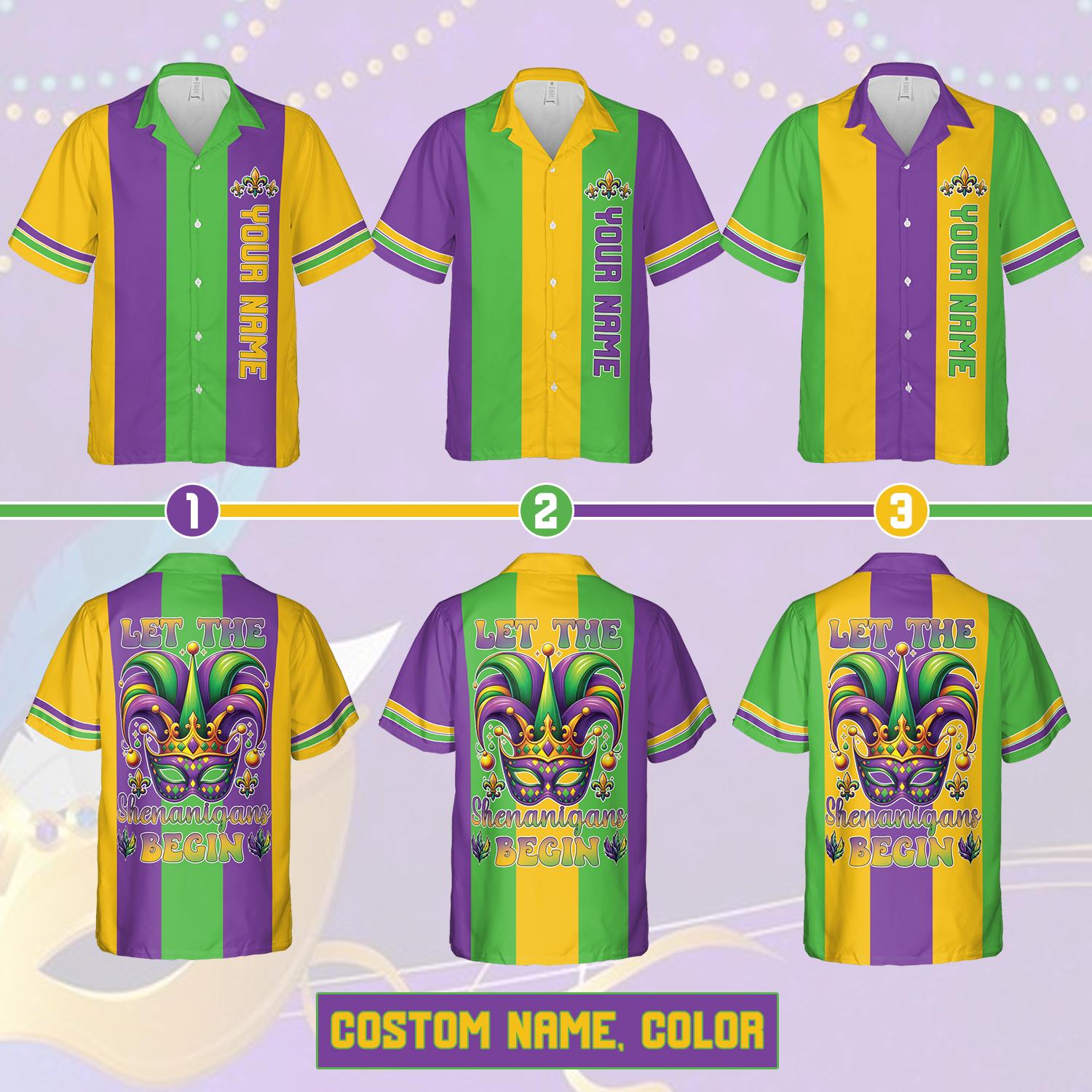 Discover Personalized Name Mardi Gras Hawaiian Shirt, Custom Fleur De Lis Button Down Shirt
