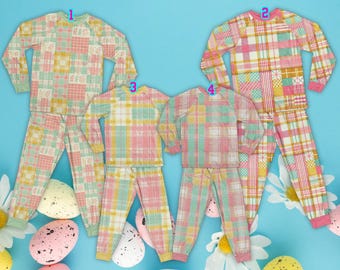 Pastelowe Kratki Wesołych Wielkanocnych Piżam Zestawy, Piżamy Wielkanocne Dla Rodziny, Pasujące Rodzinne Piżamy Wielkanocne, Piżamy Wielkanocne, Piżamy Świąteczne Wiosenne