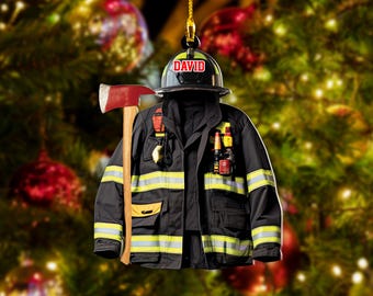 Ornamento de bombeiro personalizado, ornamento de uniforme de bombeiro personalizado, ornamento de Natal de bombeiro, presente de Natal para pai, decoração de Natal