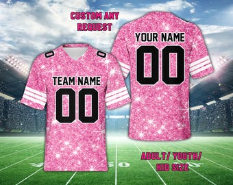 Custom Faux Glitter Football Jersey, Personalized Color Football Team Jersey American Football Game Day Outfit For Kids Adult Football Lover