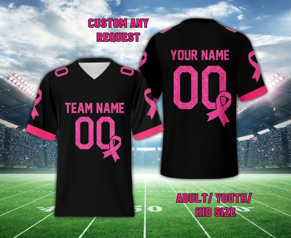 Personalized Faux Glitter Breast Cancer Awareness Football Jersey