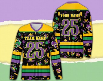 Custom Mardi Gras Parade Ice Hockey Jersey, Personalized Fleur De Lis Hockey Shirt, Hockey Team Jersey, Mardi Gras Carnival Sports Uniform