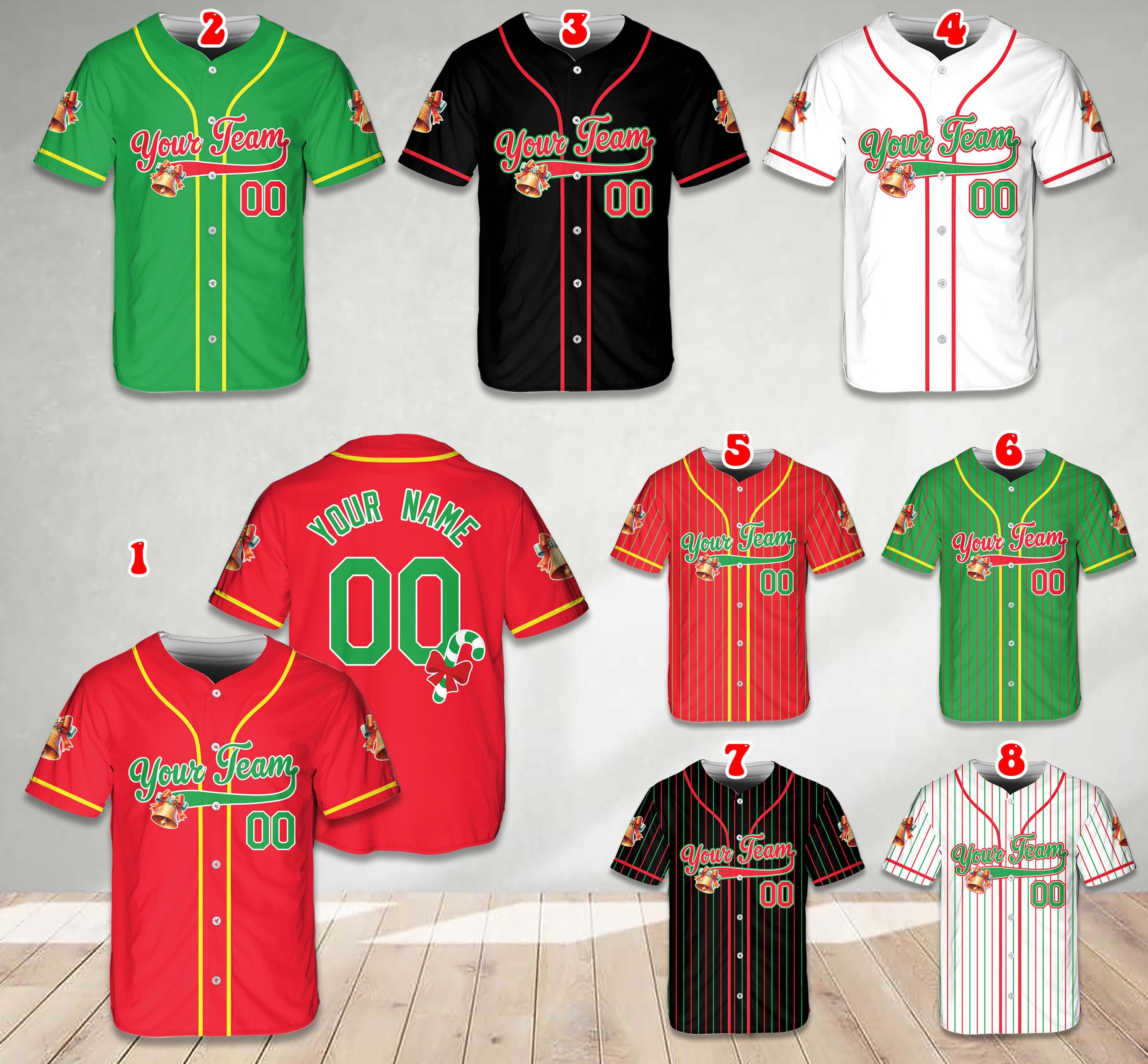 Discover Custom Color Merry Christmas Baseball Jersey, Personalized Name Number Christmas Bells Jersey, Christmas Gift For Kids & Adult Baseball Fans