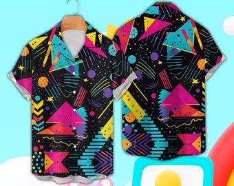 Camicia hawaiana da bowling in stile anni '80 e '90, camicia estiva da spiaggia con bottoni, camicia da discoteca vintage anni '90, camicia da festa abbinata retrò anni '80 e '90