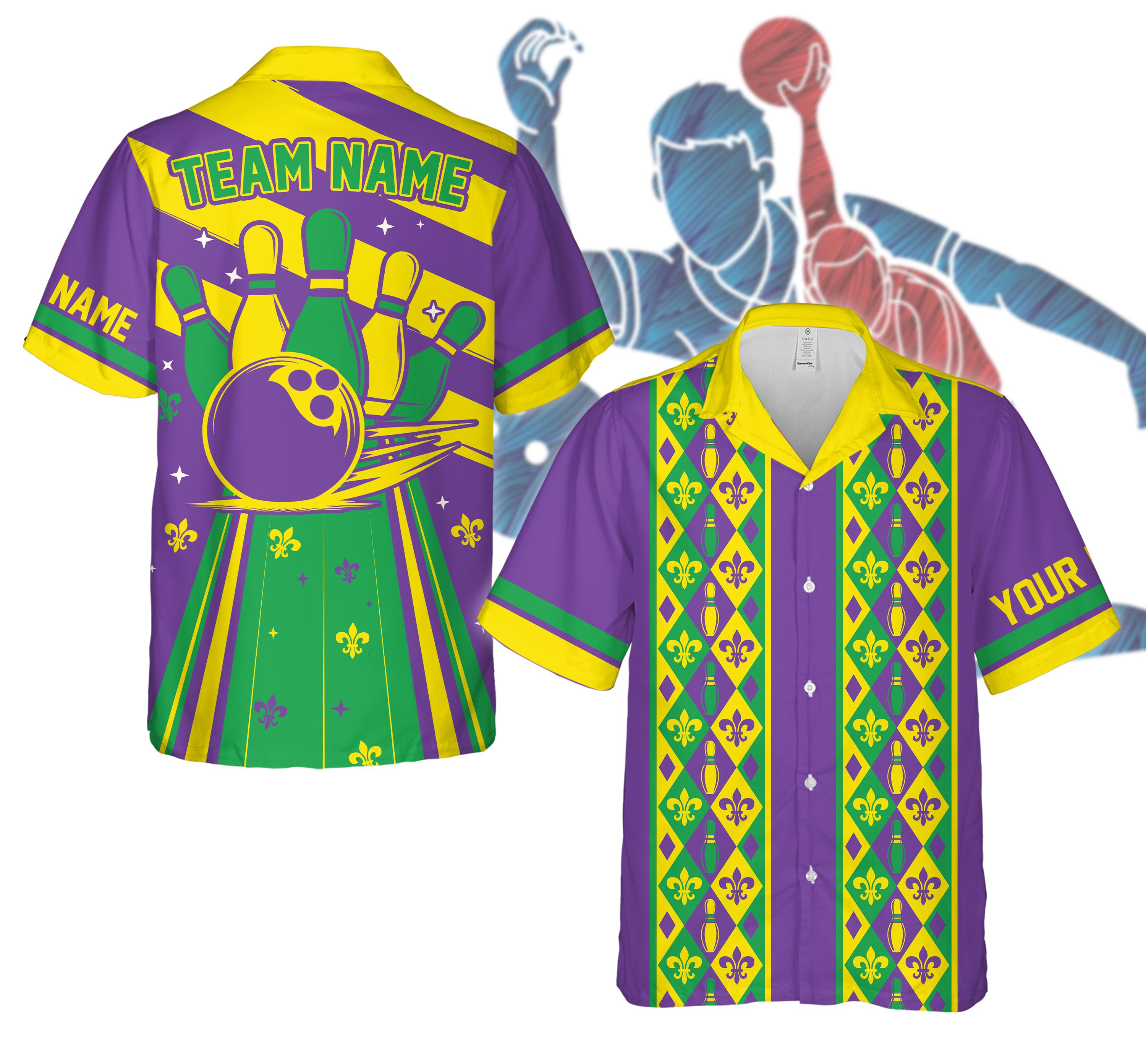 Discover Personalized Name Mardi Gras Bowling Hawaiian Shirt