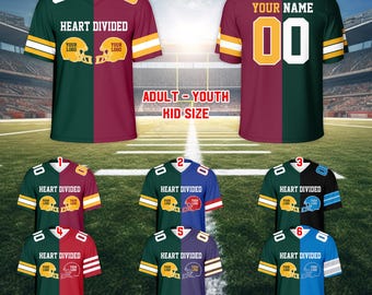 Personalized Two Football Team Jersey For Kids Adult Football Fans, Custom Split American Football Jersey Game Day Outfit For Football Lover