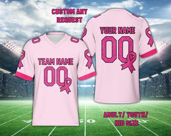 Personalized Faux Glitter Breast Cancer Awareness Football Jersey