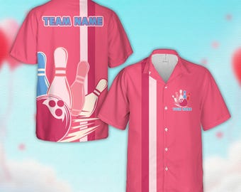 Personalized Name Valentine&#39;s Day Bowling Hawaiian Shirt, Custom Valentine Button Down Shirt Love Shirt Gift For Bowlers Bowling Party Shirt