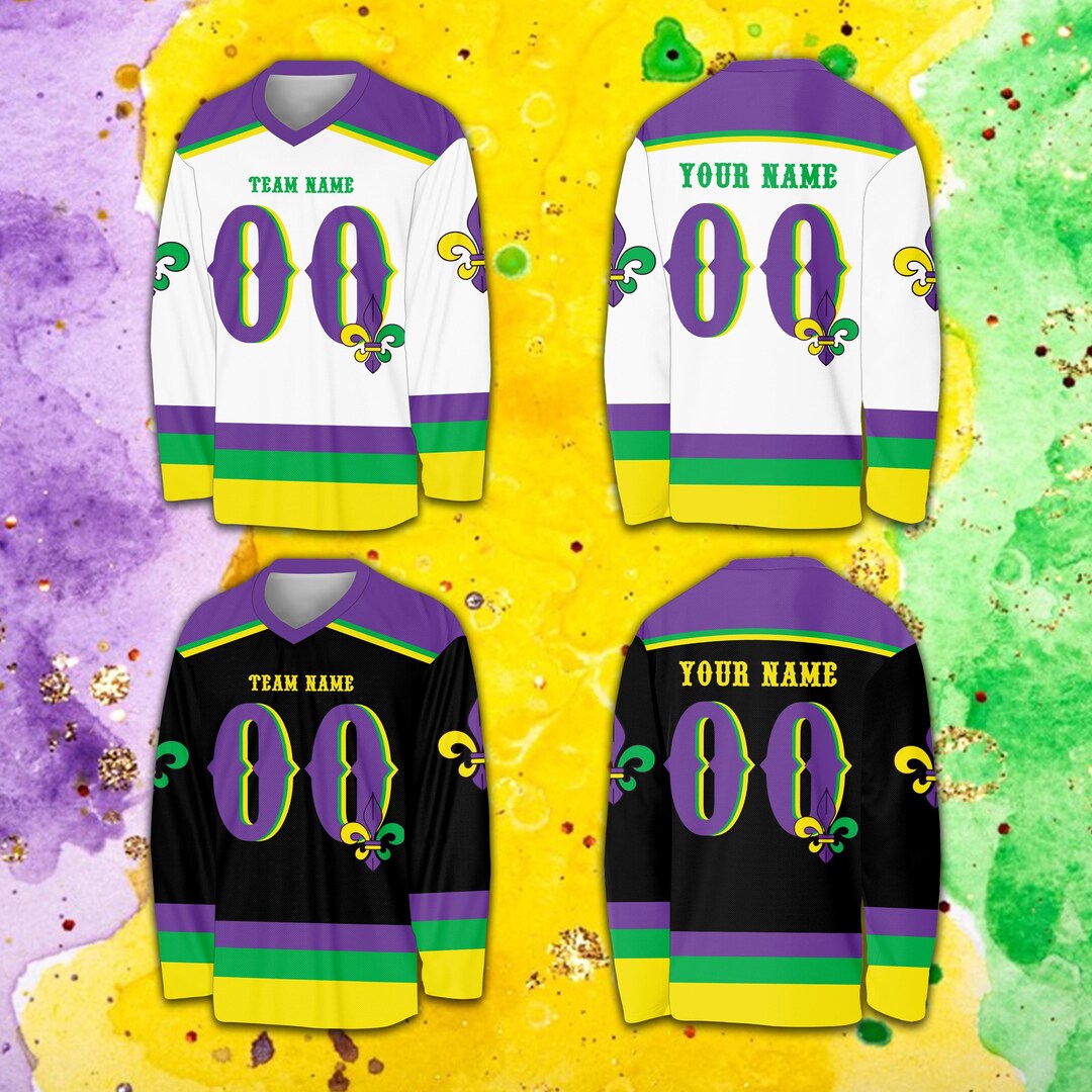 Custom Mardi Gras Ice Hockey Jersey, Personalized Fleur De Lis Hockey Shirt, Hockey Team Jersey 