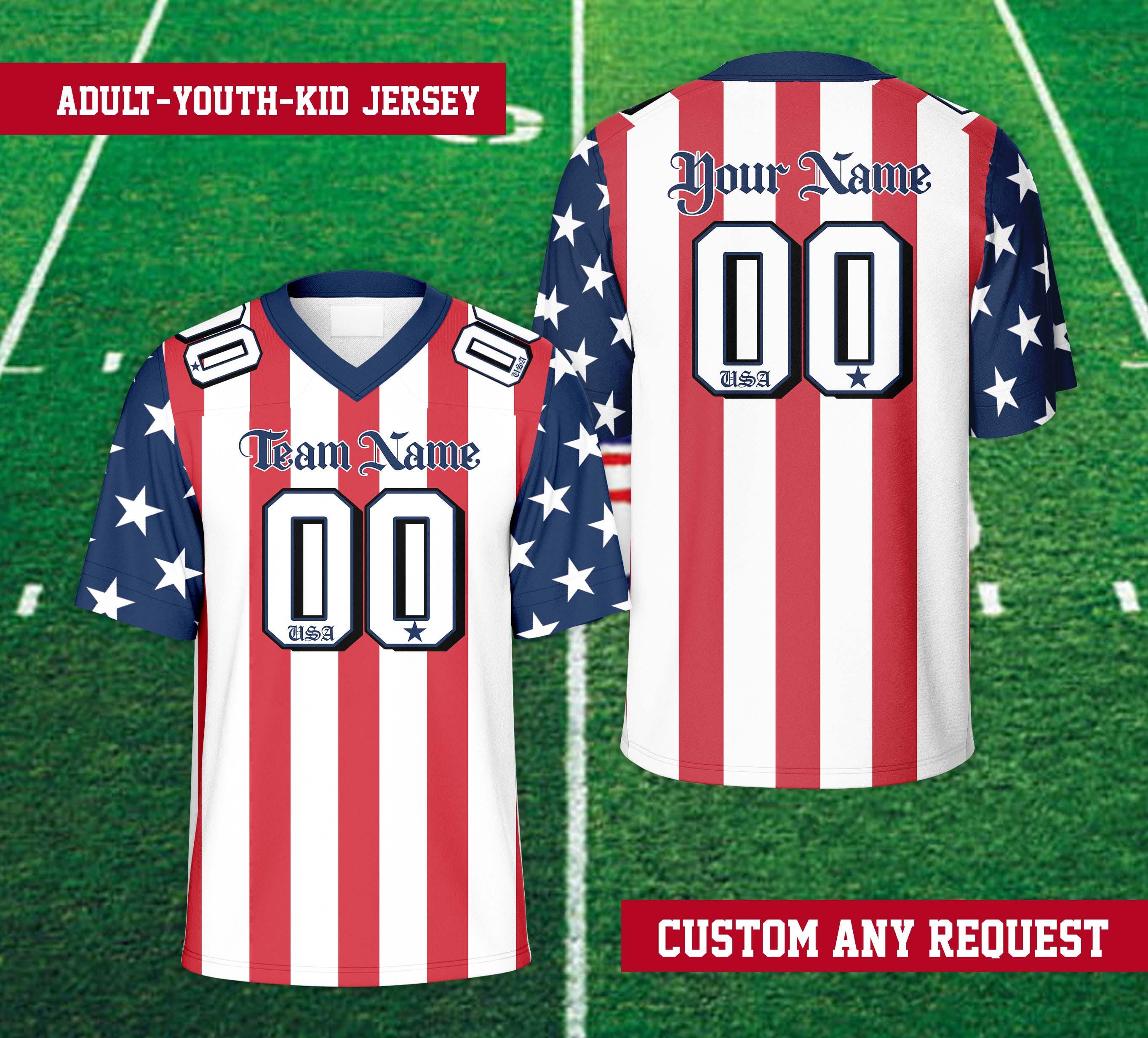 Personalized Name Number 4th of July Football Jersey, Custom