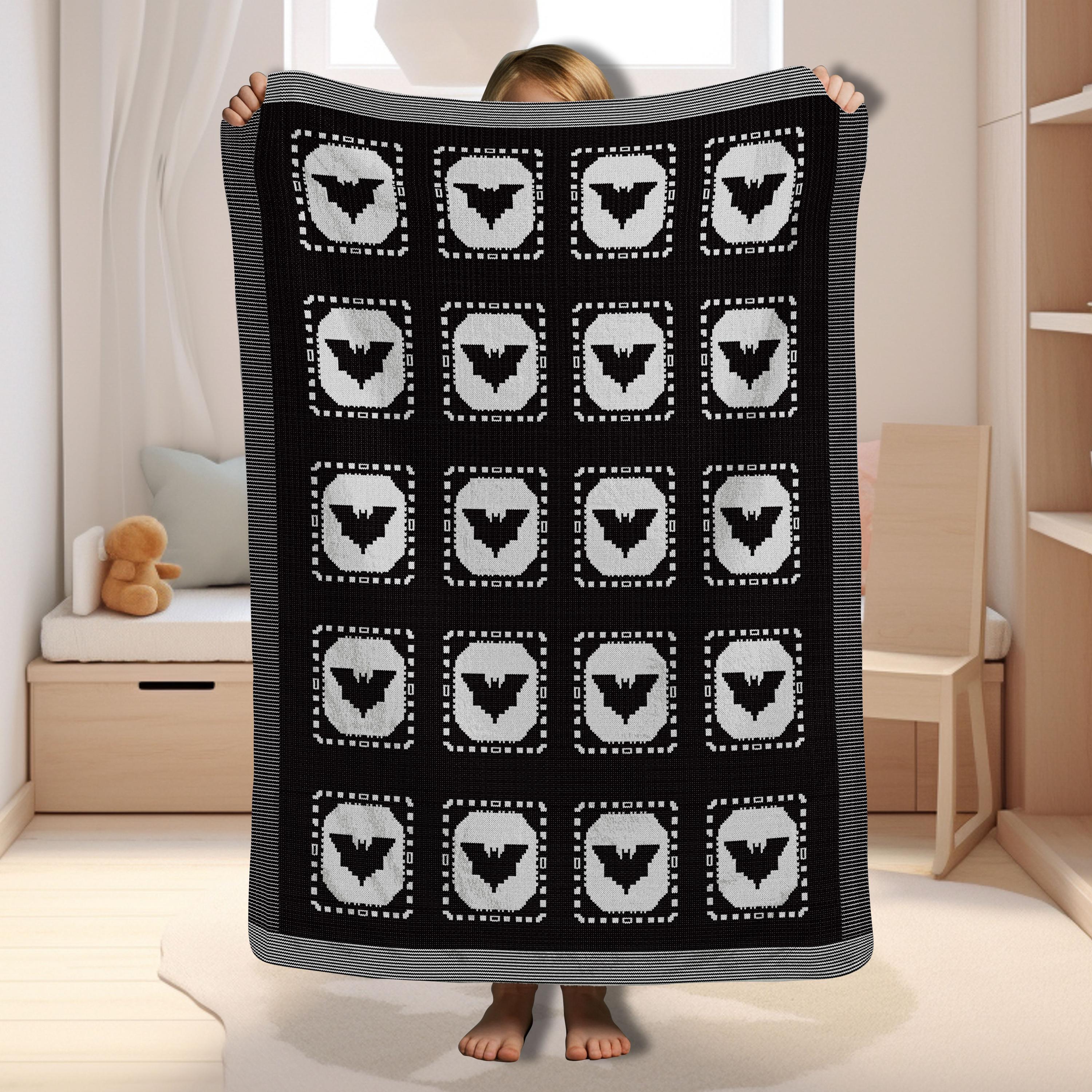 Hand-embroidered Knit Blanket Gothic Bat Granny Square