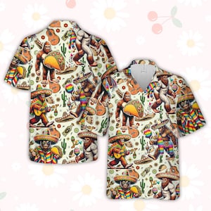 Camisa hawaiana de taco Bigfoot del Cinco de Mayo, camisa abotonada con sombrero de piñata mexicana Sasquatch, camisa de fiesta mexicana Bigfoot para hombres y mujeres