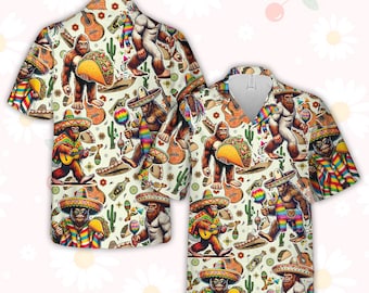 Cinco De Mayo Bigfoot Taco Hawaiian Shirt, Mexican Pinata Sombrero Sasquatch Button Up Shirt, Bigfoot Mexican Fiesta Shirt For Men Women