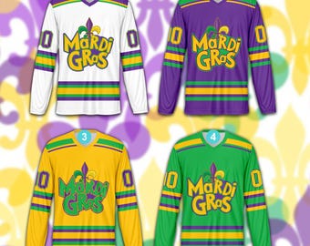 Custom Mardi Gras Ice Hockey Jersey, Personalized Fleur De Lis Hockey Shirt, Hockey Team Jersey, Mardi Gras Carnival Sports Uniform For Fans
