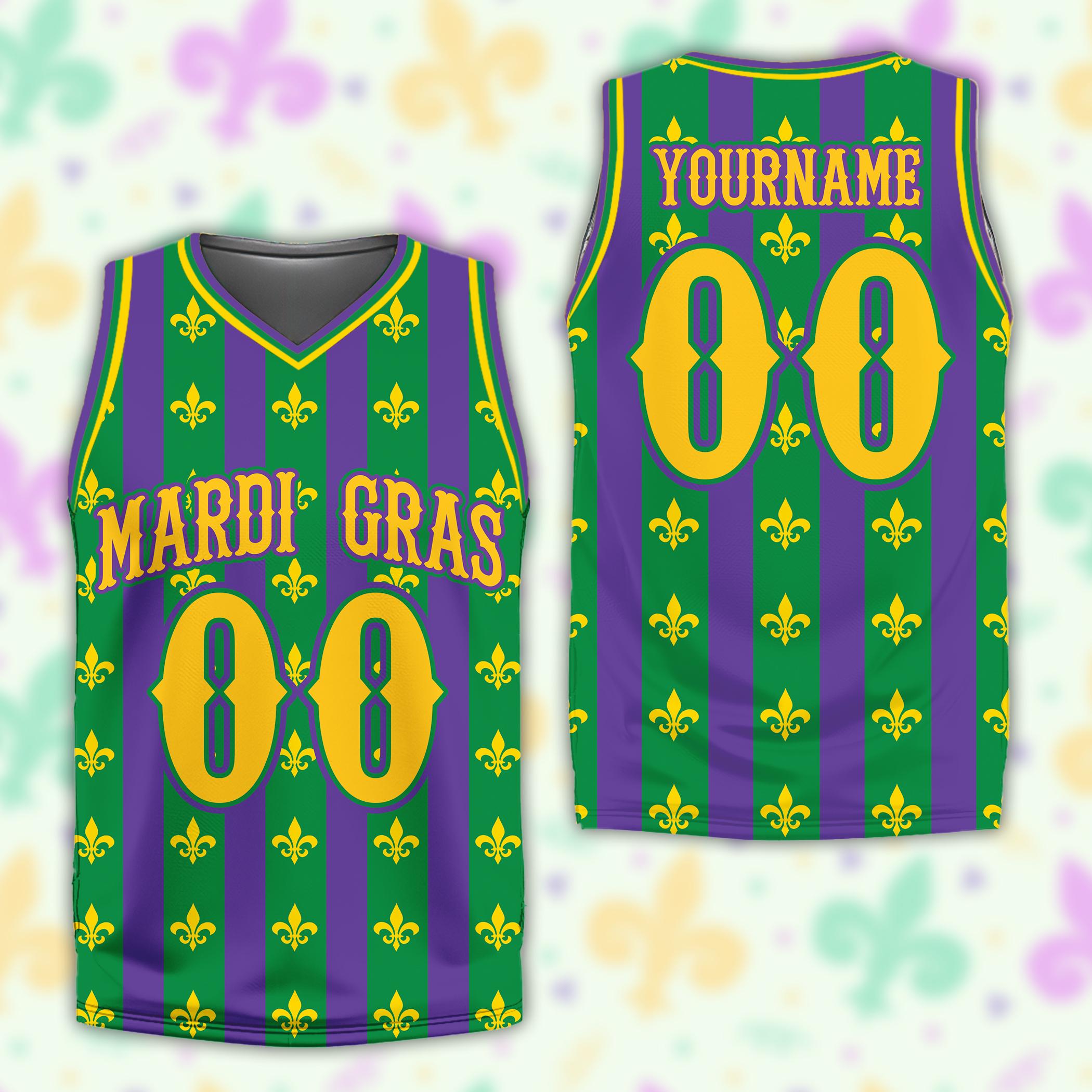 Personalized Name Number Mardi Gras Basketball Jersey, Custom