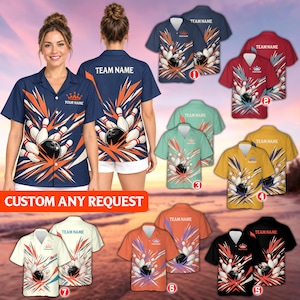 Personalisiertes Bowling-Hawaiihemd mit Namen, individuelles Bowling-Teamhemd mit Flammenmuster für Bowler, passendes Bowlinghemd für Bowling-Fans