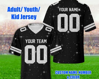 Personalized Faux Glitter Football Jersey, Custom Color Football Team Jersey, Sports Football Game Day Outfit For Kids & Adult Football Fans
